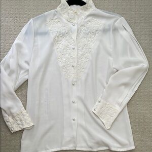 NICOLA White Long Sleeve Mandarin Collar Blouse